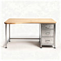 Bureau met houten blad en metalen kast 150 x 75 x 75cm zilver en bruin