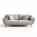 Grijs stoffen bank met houten poten en kussens 200 x 90 x 80cm