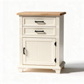 Opbergkast met houten blad 45 x 35 x 70cm in off-white met twee lades