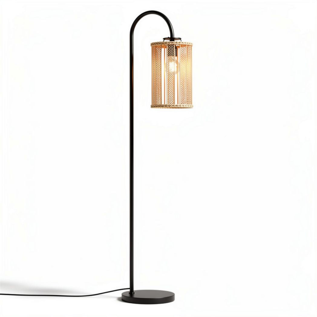 Vloerlamp met metalen structuur en houten lampenkap 80 x 30 x 30cm
