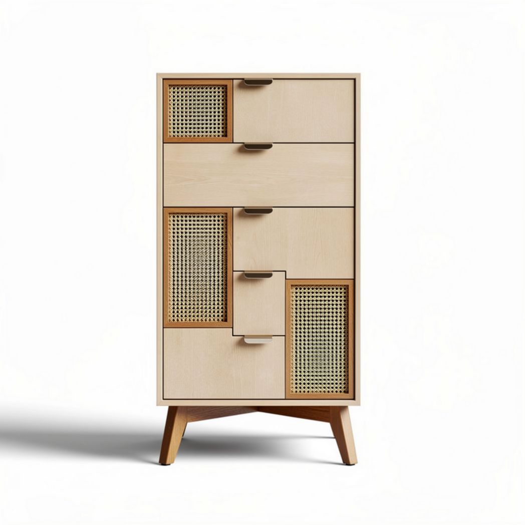 Houten kast met 4 lades en rotan panelen 80 x 40 x 120 cm