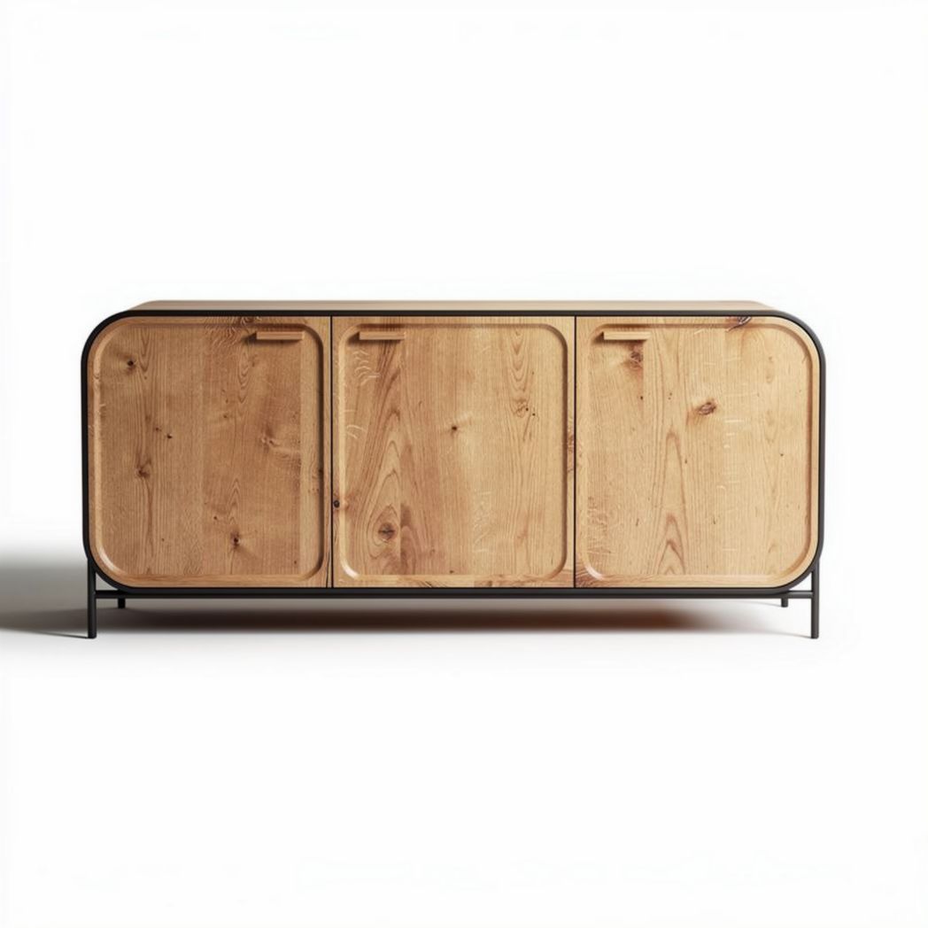 houten kast met drie deuren en metalen onderstel 120 x 40 x 70cm