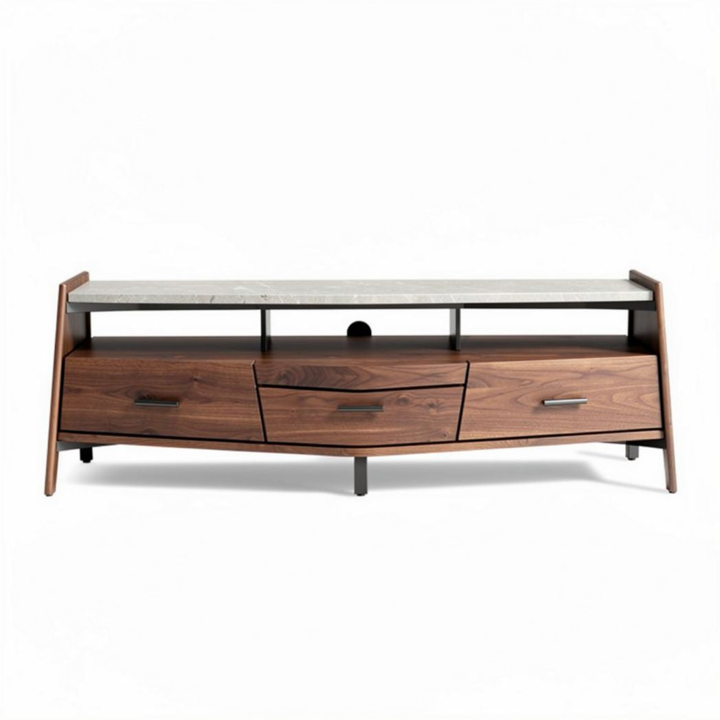 TV-meubel van walnoot en beton met drie lades 150 x 40 x 50 cm