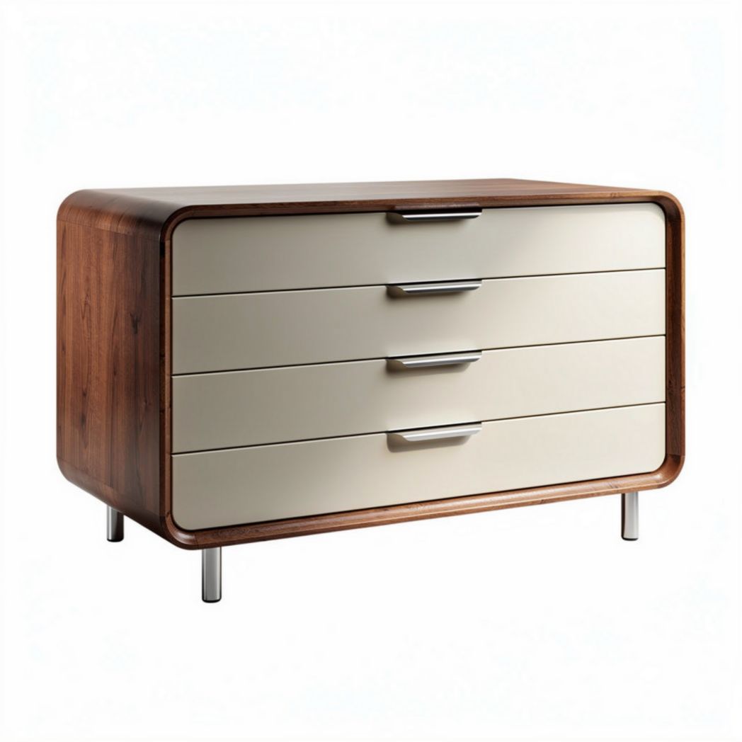 Moderne ladekast met vier lades van hout in beige en bruin 120 x 60 x 80cm