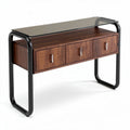 console tafel met 3 lades van hout en zwart metalen frame 120 x 40 x 75cm
