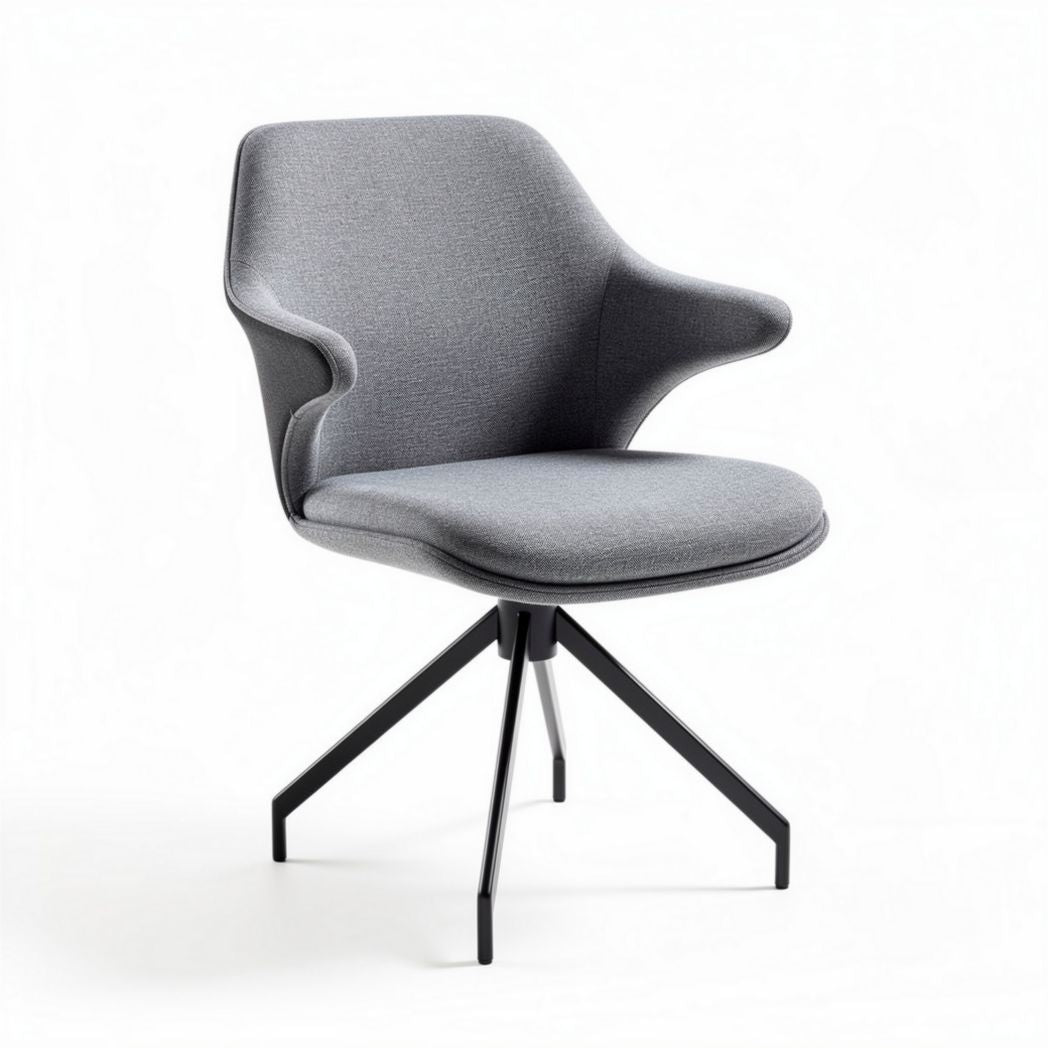 Eetkamerstoel grijs met stof bekleding en zwart metalen onderstel 60 x 60 x 85cm