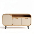 Bamboe tv-meubel met beige deuren en open planken 120 x 40 x 75cm