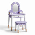 Speelgoed make-uptafel met spiegel en stoeltje in lila en wit 80 x 40 x 100cm