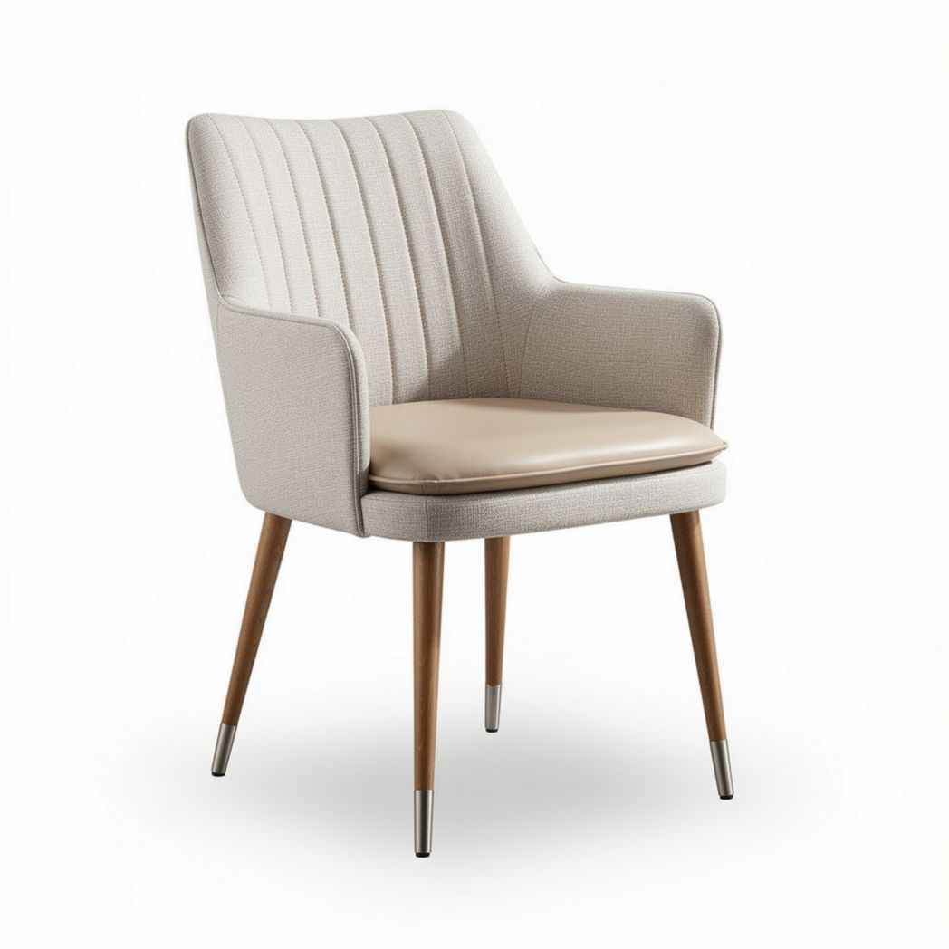 Stoere eetkamerstoel met beige stof en houten poten 60 x 60 x 85cm
